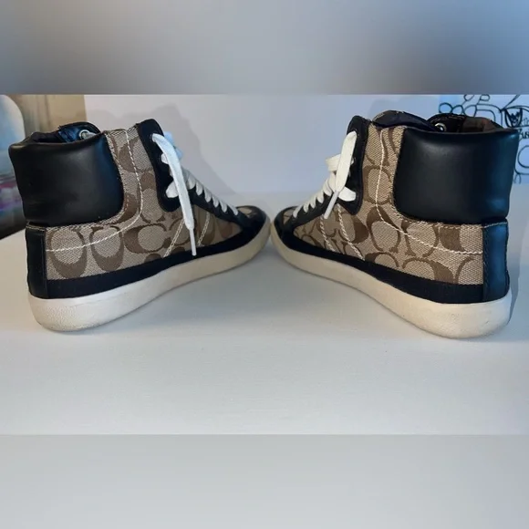 Coach Ellis Signature Canvas Womens Sz 6.5 High Top Khaki Brown Sneakers Shoes - Picture 7 of 10